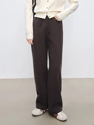 ZIQIAO Women Thicken Long Trousers 2024 Winter Beige Casual Pants 3.2% Wool 3% Acetate Simple Black Trousers 24ZQ94160