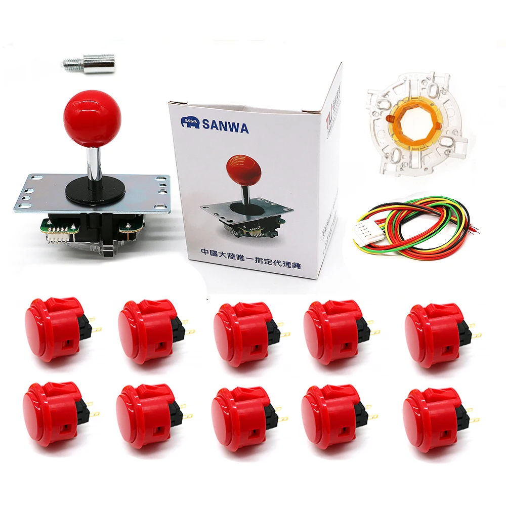 Sanwa Original Joystick + 10 OBSF-30 30mm Push Button +Octagonal Gate Restrictor + 1.5CM Extender+ 5P Cable Arcade Game Kit DIY