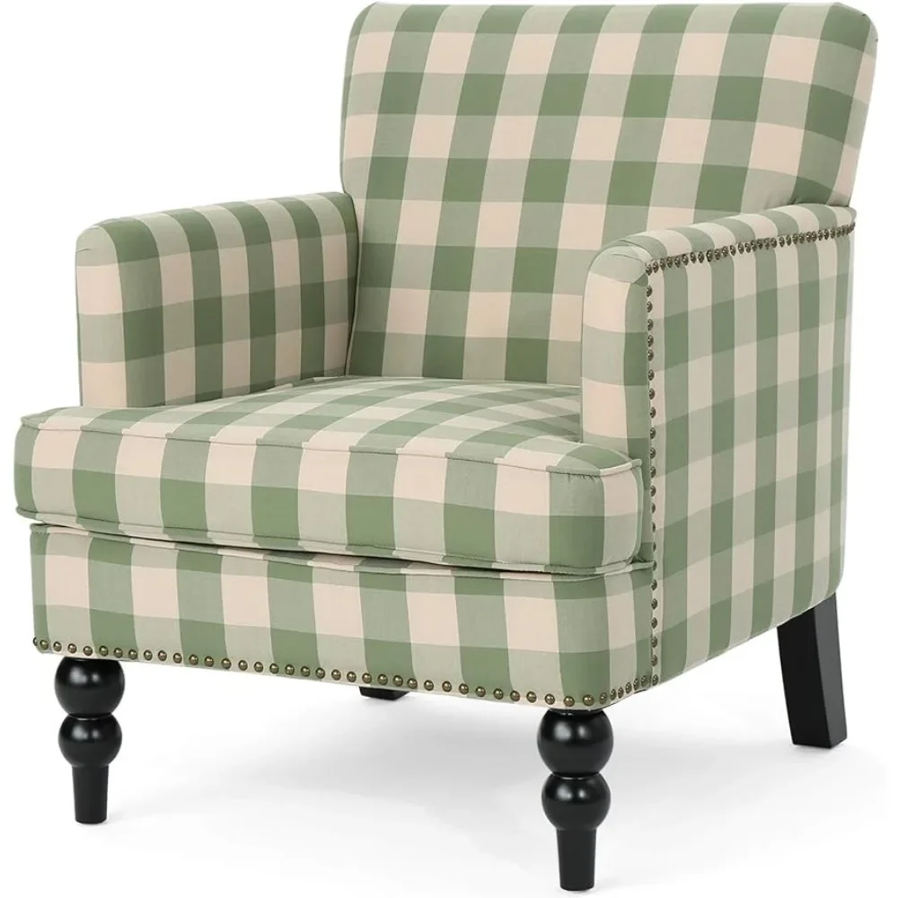 Tufted Fabric Club Chair Green Checkerboard Freight Free 1-person Sofa Bed Frame Sunbeds Rooms and Sofas Furniture Offers Daybed