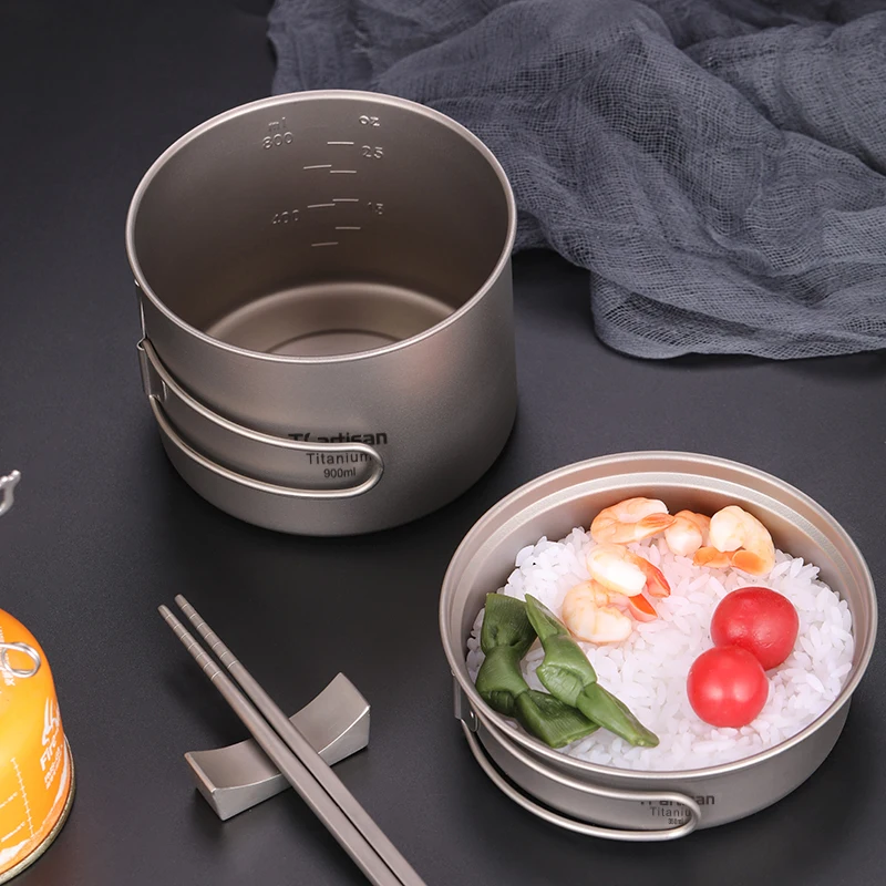 Outdoor Camping pot 900ml and 350ml  Pan with Folding Handle for camping Picnic Cookware Tableware