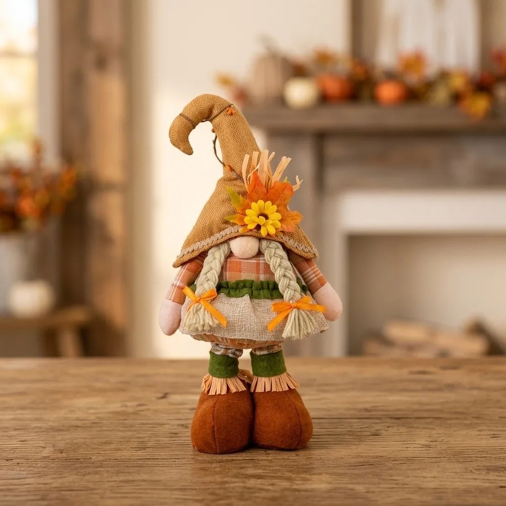 Autumn Scarecrow Doll with Hand Painted Facial Details and Fabric Body for Seasonal Decoration in Porch Garden or Living Space