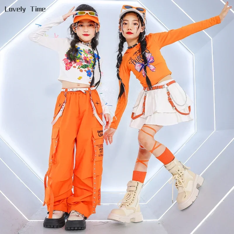 

Hip Hop Girls Colorful K-pop Crop Top Street Dance Cargo Pants Tiered Skirts Kids Streetwear Children Jazz Costumes Clothes Sets