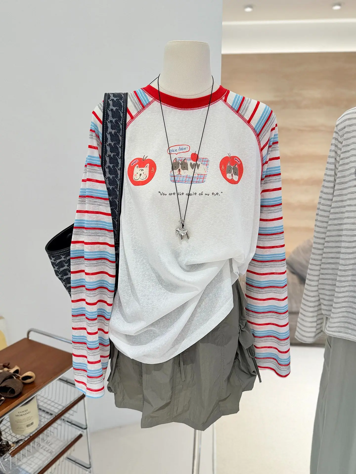 

plus Size Women's Striped Long Sleeve T-Shirt Summer Loose Slimming Anti-Uv Top Korean Style Comfortable Breathable Casual Wear