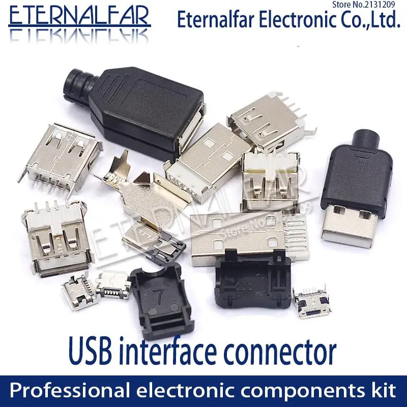 USB 2.0 Type A Female AF 11.0 Straight Edge Sinking 1.9MM Short Body 4 Feet Straight Inserting Board 4PIN Welding PCB DIY