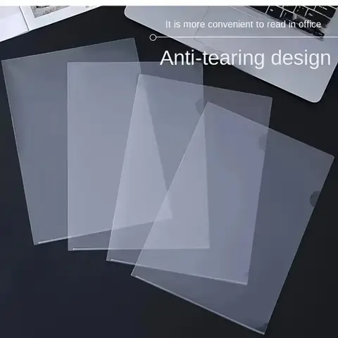 Bilashmart 10 Pcs L-shaped folder plastic PP transparent single-page folder A4 two-page set office document storage and organization