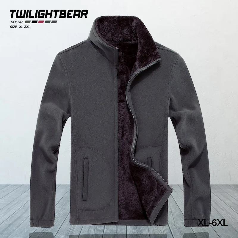 

Winter Men's Fleece Jacket Oversized Coat 6XL Zipper Sweatshirt Men Clothing Solid Thicken Outerwear Inner Liner A2F1561