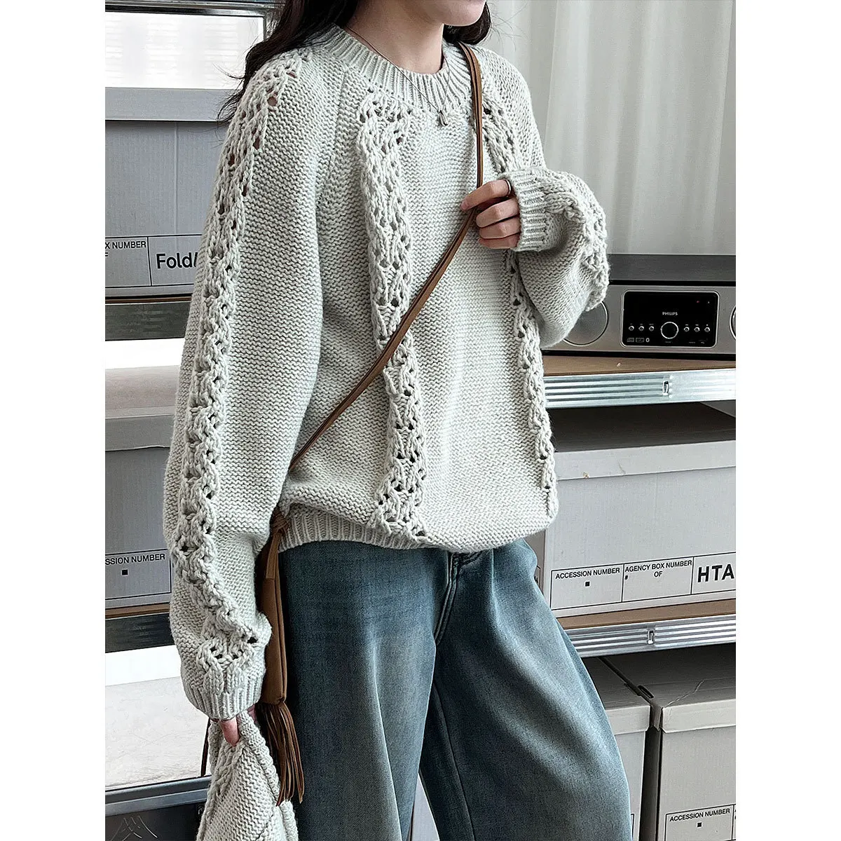 

Hollow Out Hooded Pullover For Women Autumn Soft Wool Thick Knitted Sweater