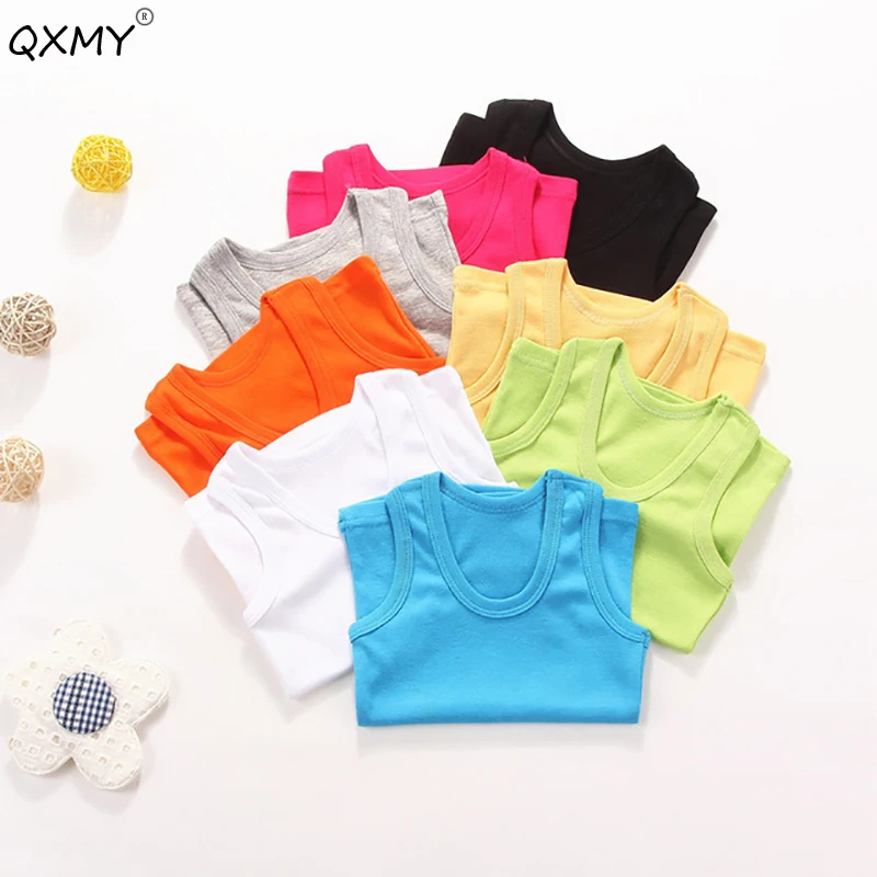 

Summer Kids Y Type T Shirt 100% Cotton Sleeveless Tops For Boys Girls Bottom Tops Tees Candy Color Vest Tops For Children 1-14T