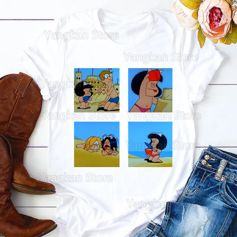 

MafaldaMan Cartoon Mom Summer Print Lady T-shirts Top T Shirt LadiesMans Graphic Female Tee T-Shirt