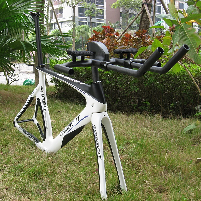 Naturefly White Carbon Triathlon Bike Frame TT Bicycle Frame Time Trial Frameset with Aero TT Bar