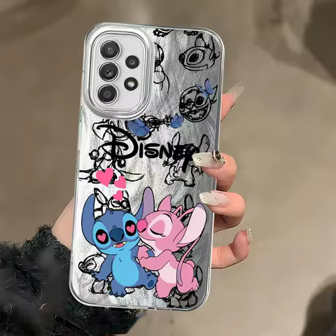 Black Soft Shell Phone Case for Samsung Galaxy A55 A73 A35 A36 A20s A23 A22 A33 A34 A24 A21s A51 A52 A31 Disney Stich Love Angel