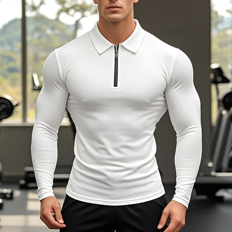 

Compression Shirt Men Running Long Sleeve T-shirt Gym Clothes Autumn Tight Fitness Polo Shirt Quick Dry Bodybuilding Muscle Tees