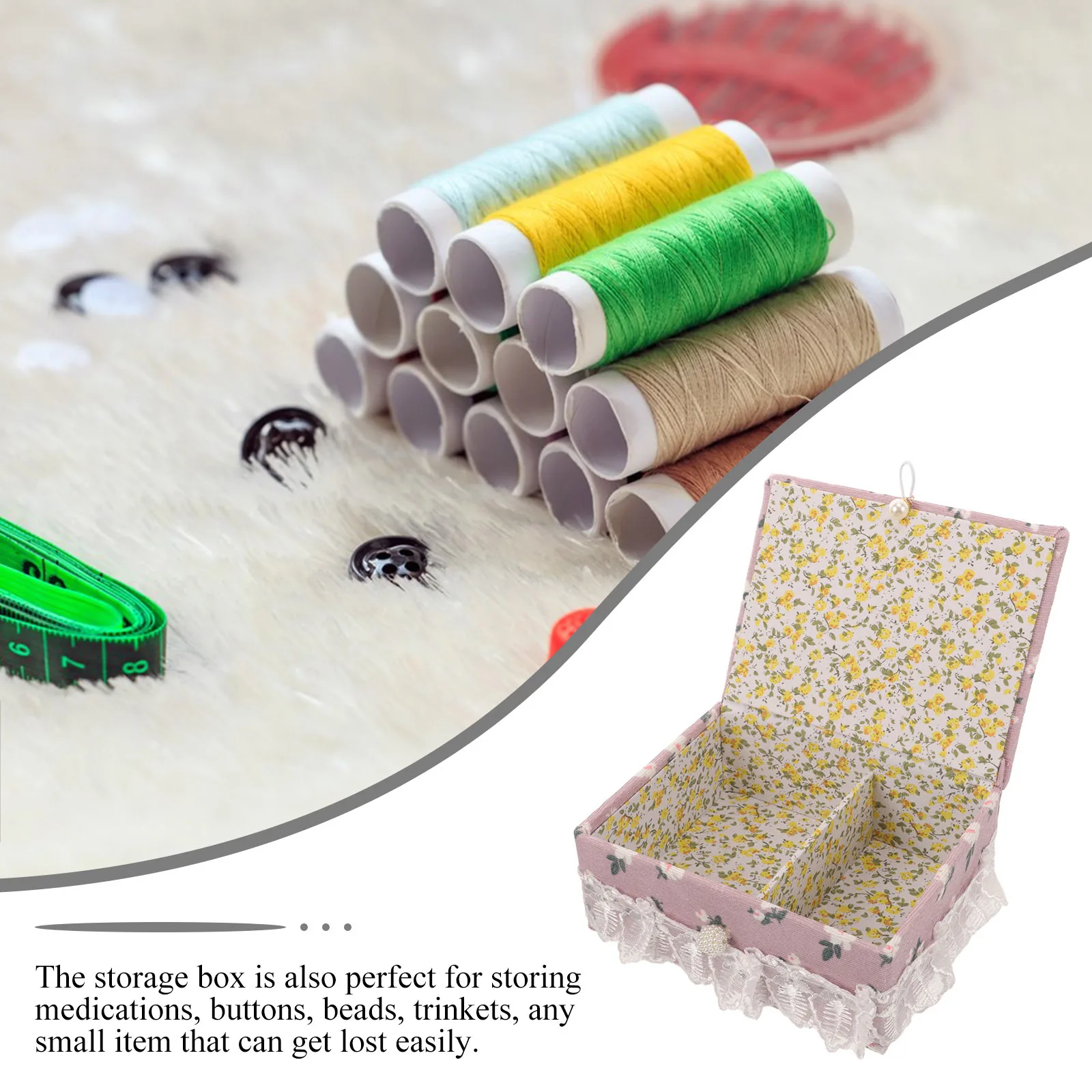 

Sewing Pin Storage Box Compact Fabric Case for Needles Pins Buttons Beads Small Accessories Organizer Portable Lidded Needle