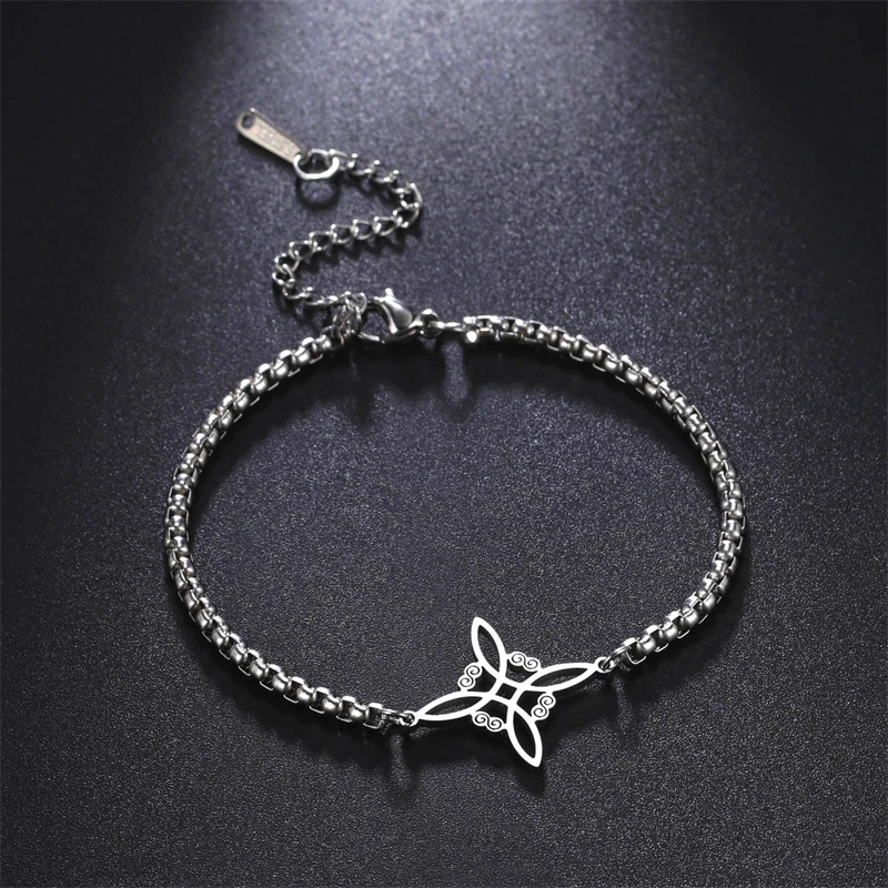 Fashion Versatile Witch Knot S-shaped Amulet Double Hole Pendant Bracelet Personalized Simple Stainless Steel Box Chain Jewelry