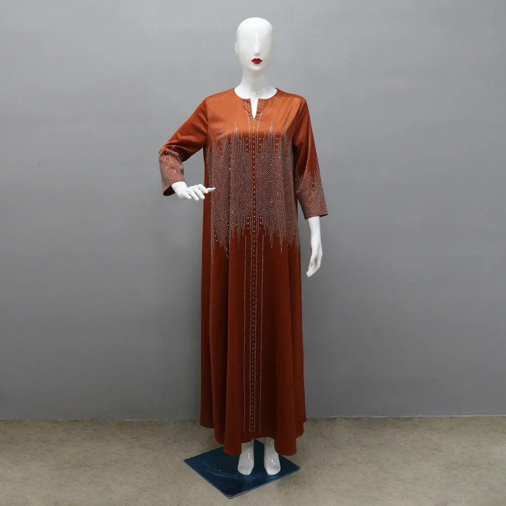 Eid Satin Abend Party Kleider für Frauen Diamanten Muslimischen Abaya Dubai Türkei Kaftan Ramadan Islamischen Jalabiya Arabisch Robe Kaftan