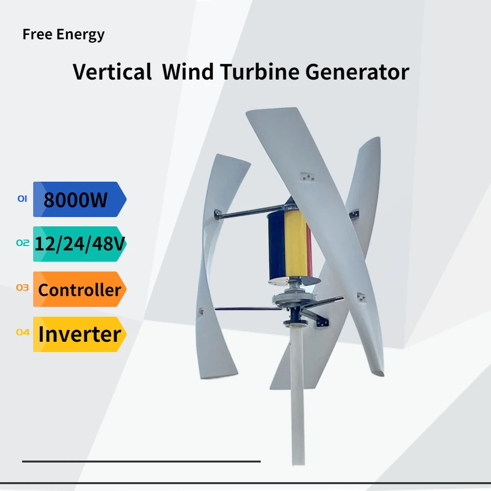 

Factory Price 8kw Vertical Wind Turbine Generator 500RPM 12v 24v 48v 3 Phase 50HZ 3 Blades Free Energy Home Use Windmill