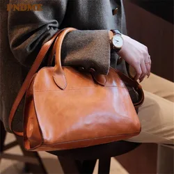 PNDME simple fashion luxury genuine leather women's handbag casual designer handmade real cowhide female shoulder crossbody bag