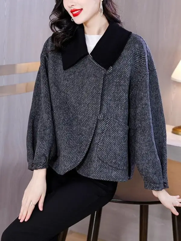 Loose and Versatile Woolen Coat for Women in Autumn and Winter New Style for Mom Long Sleeved Small Retro High-end Short Jackets
