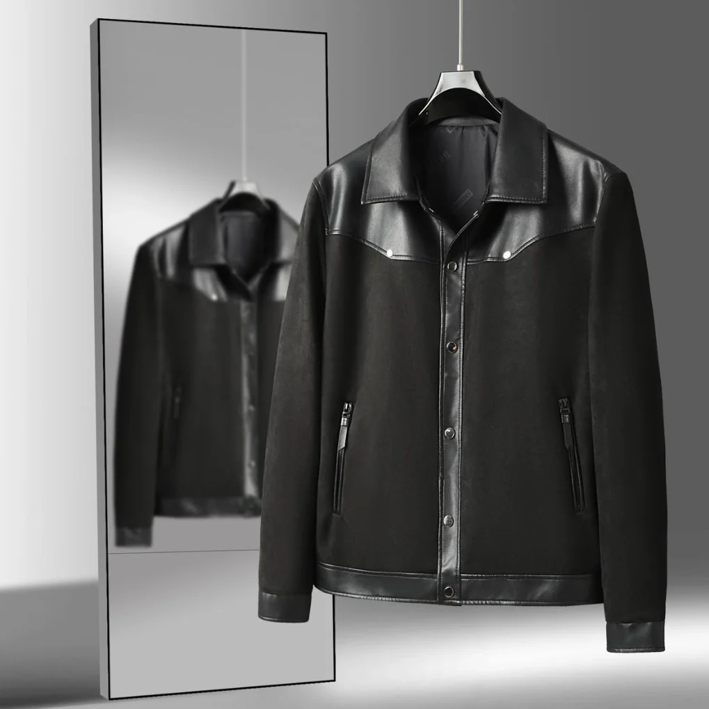 

Мужская весенне-осенняя деловая повседневная куртка из искусственной кожи с лацканами из искусственной замши