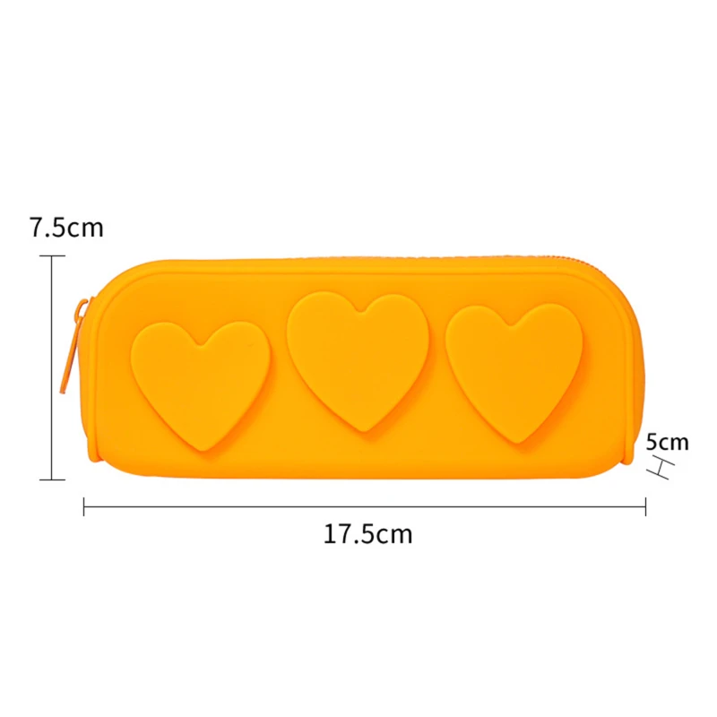 New Silicone Cosmetic Bag Love Stationery Bag Zip Bags Portable Makeup Brush Case For Women Washable Cute Macaron Stationery Bag