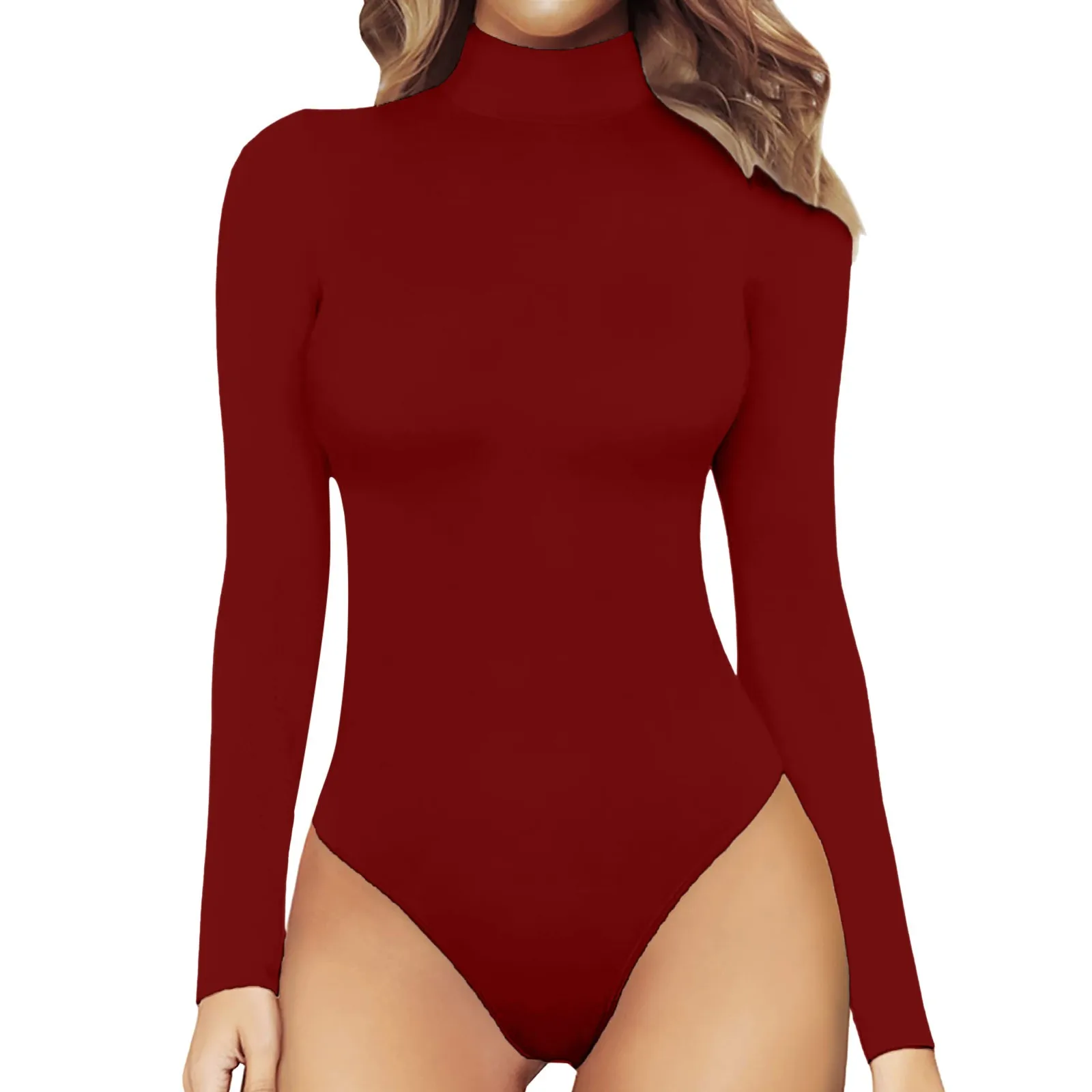 Description Picture 6 of itemWomen'S Mock Turtle Neck Sleeveless Tank Tops Winter Velvet Solid Plush Tops Long-Sleeved Bodysuit Jumpsuit Sports Bodycon