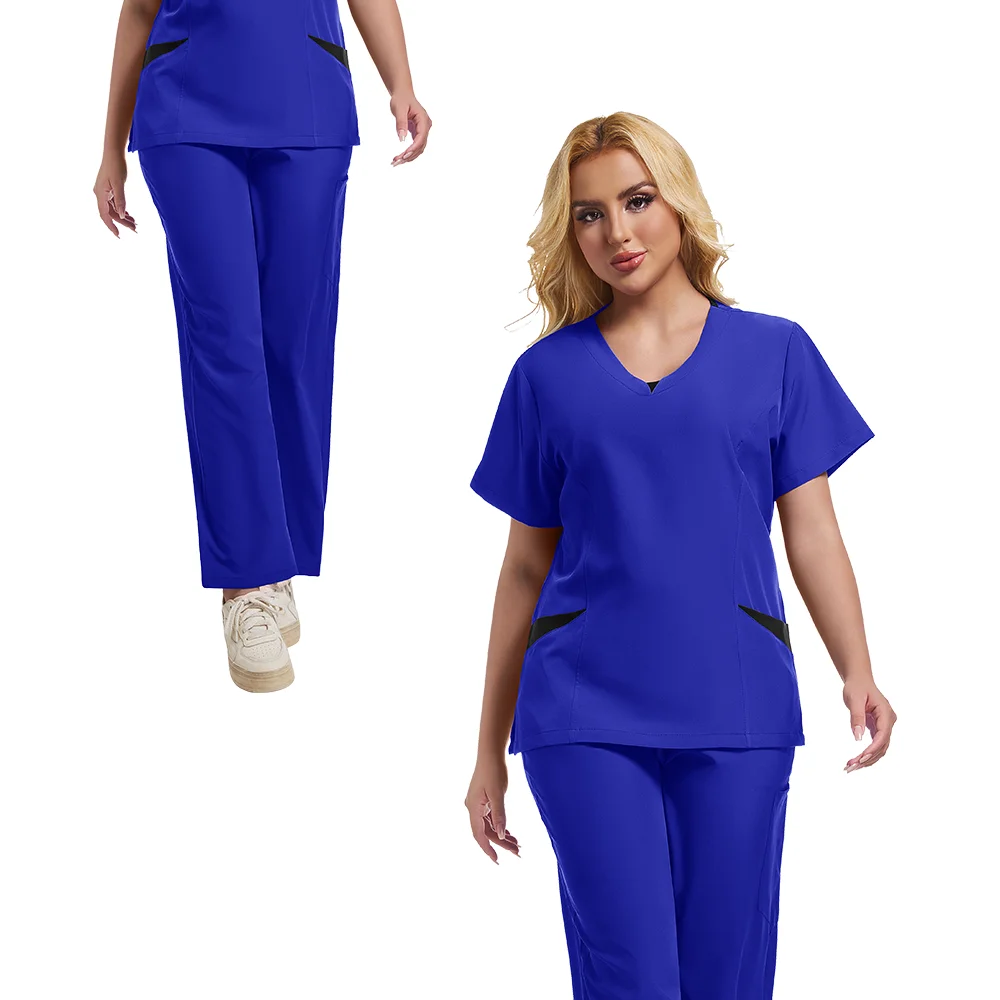 Le più nuove uniformi chirurgiche infermieristiche Donna Dottore Infermiera Uniformi Uomo Pantaloni dritti Scrub Set Abbigliamento medico Salone di bellezza Abbigliamento da lavoro