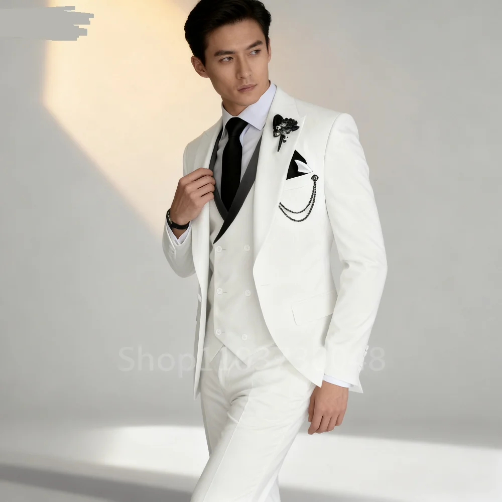 

New Men's 3 Piece Formal Suit Slim Fit Business Peak Lapel Tuxedo Best Man Blazer Set for Wedding Party Prom - Blazer Vest Pants