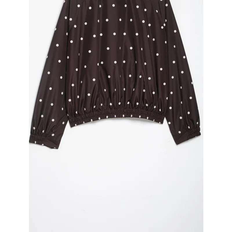 Herbst Damen Retro Polka Dot Jacke mit Stehkragen, Langen Ärmeln, Elastischem Saum, Leichter Windbreaker, Lockerer Passform, Brauner Reißverschluss, Lässiger Mantel – Detail 10