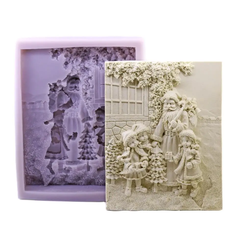 

Merry Christmas Silicone Fondant Mould Santa's Cake Chocolate Decorating DIY Mold DIY Polymers Plaster Pendants Resins Soap Wax