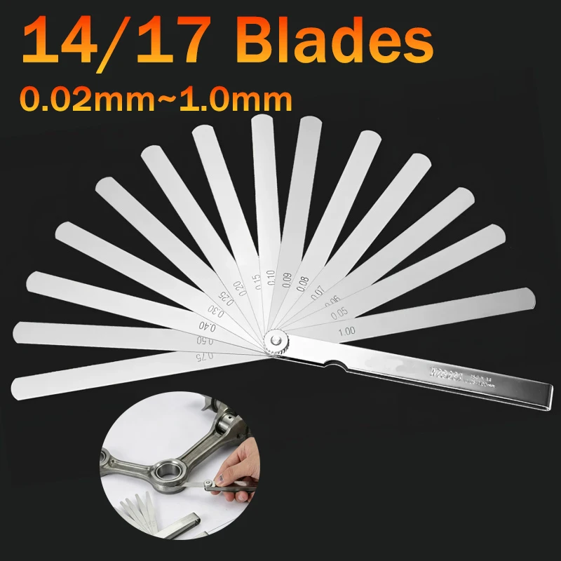 Precision 14/17 Blades Feeler Gauge 0.02-1.0mm,Metric Gap Filler Gage Measurment Tools for Engine Valve Tuning Spark Plug Gap
