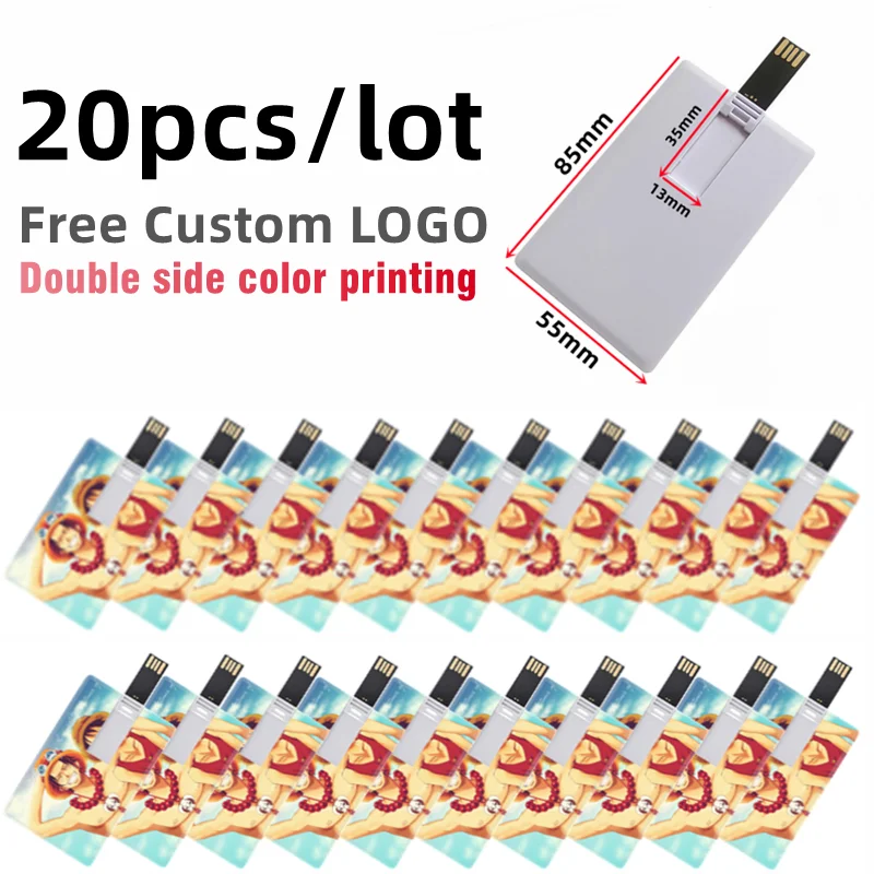 

20Pcs/Lot Waterproof Bank Card USB2.0 Flash Drive 4GB 8GB 16GB 32GB 64GB 128GB Free Custom Color Printing LOGO