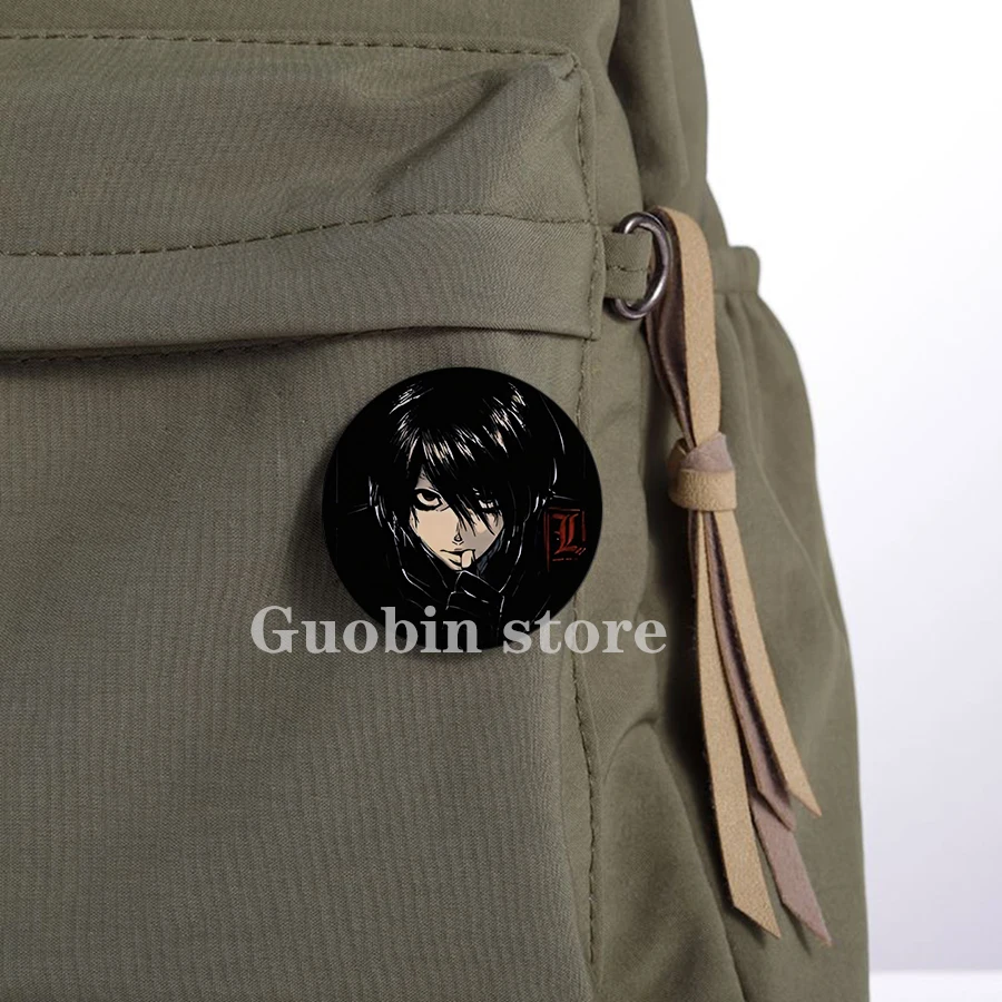 58mm Anime Death Note Enamel Pins Handmade Round Brooch L Killer Yagami Light Cartoon Character Brooch Badge Backpacks Gifts