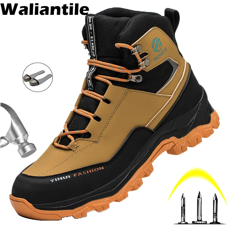 Waliantile Men Safety Boots For Welding Industrial Working Shoes Anti-smashing Steel Toe Waterproof Safety Indestructible Boots