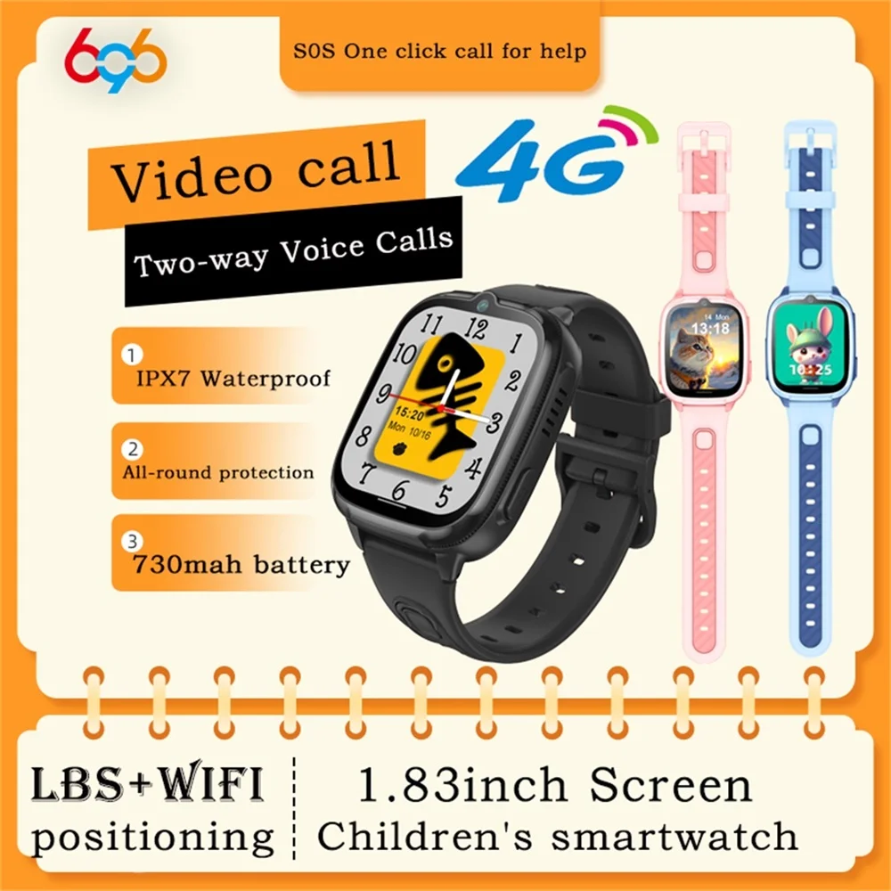 

Детские смарт-часы с поддержкой 4G, видеозвонками, LBS, Wi-Fi позиционированием, голосовыми вызовами, водонепроницаемые, с функцией SOS, калькулятором, для школьников