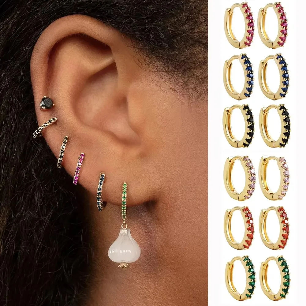 Charm Gold Plated Mini CZ Zircon Hoop Earrings for Women Stackable Cartilage Piercing Hoops Huggie Earclips Jewelry Girls Gift