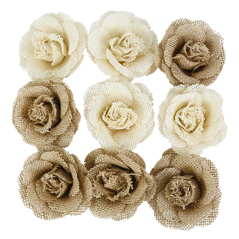 2/3/5pcs Natural Jute Burlap Hessian Rose Artificial Flower Rustic Vintage Wedding Party Decoration Handmade DIY Craft Accessory