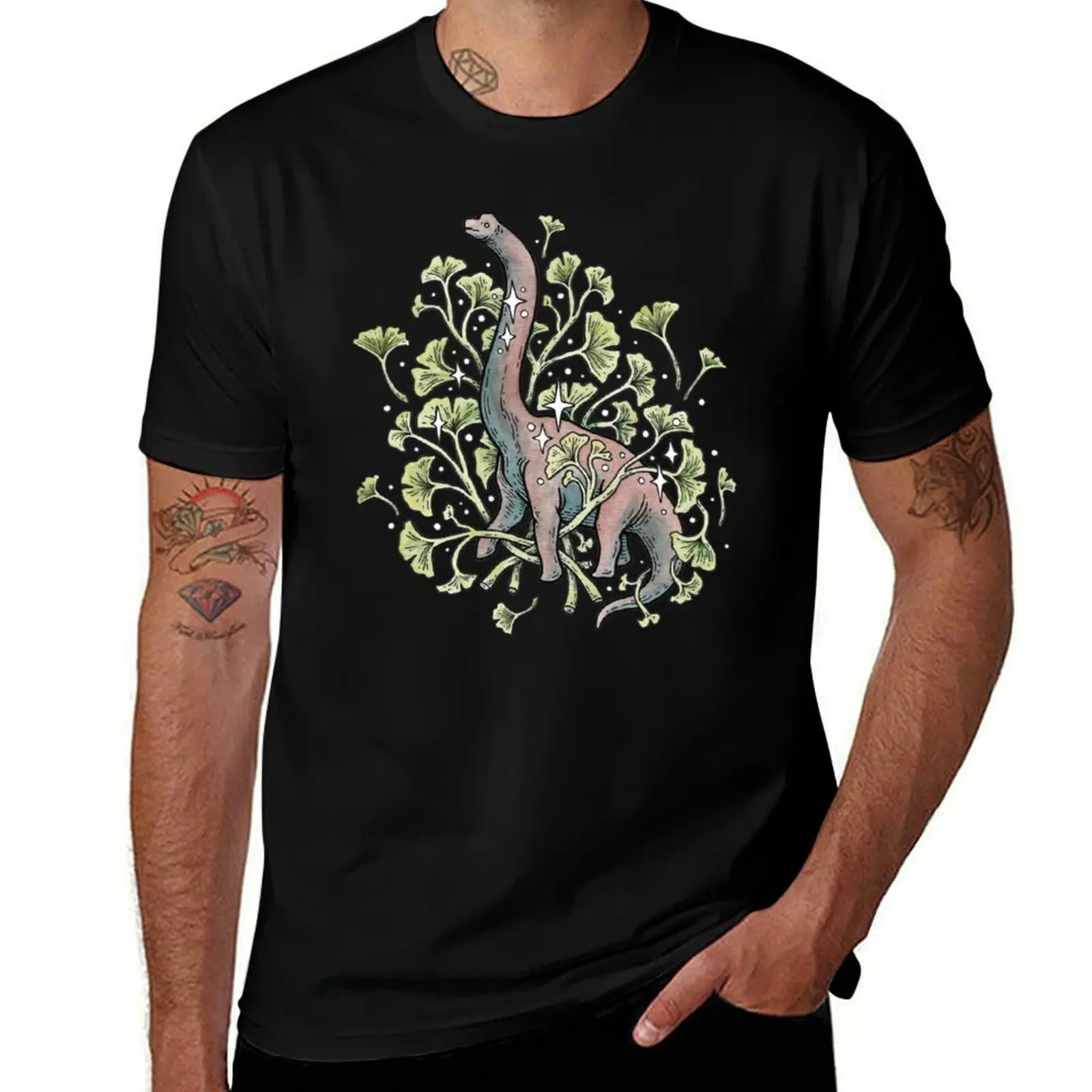 

Brachio Ginkgo Calm Color Palette Dinosaur Botanical Art T-Shirt customs heavyweights t shirt for men