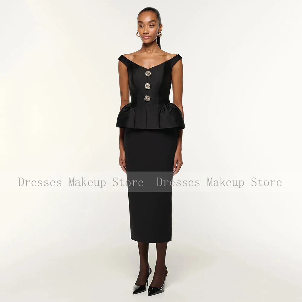 Maßgeschneidertes Modernes Partykleid Midi-Teelänge V-Ausschnitt Schulterfreies Cocktailkleid Kurzes Kristall-Säulen-Abendkleid Cocktail-Robe – Detail 4