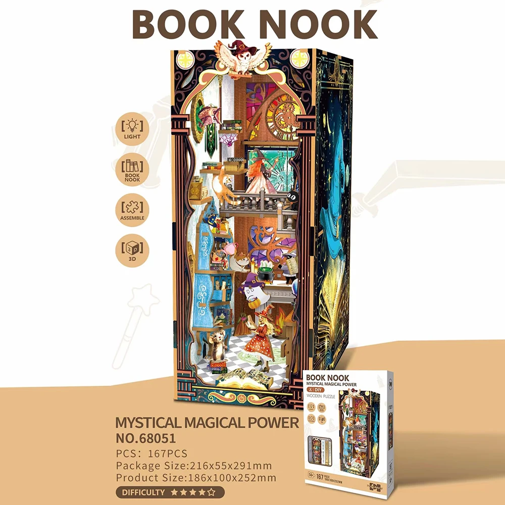 DIY Holzpuzzle Hausmodell Buchnische Miniatur-Hütte zur Heimdekoration Geburtstagsgeschenk für Buchliebhaber