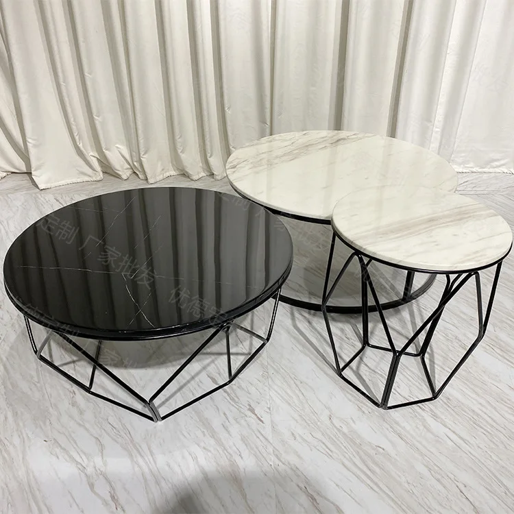 Stainless steel marble three-piece set living room coffee table sofa side table set