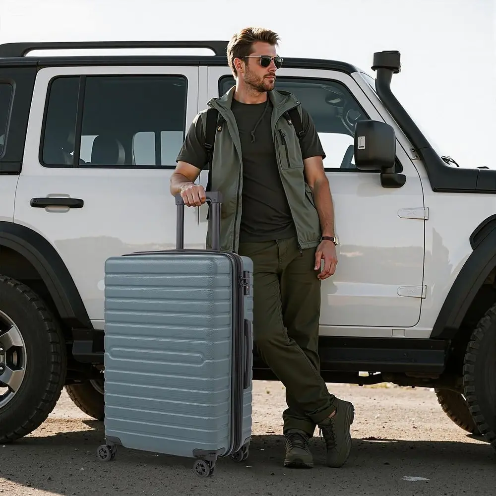 5-Piece Expandable Luggage Set: 21, 25, 30 ABS Hard Shell Suitcases with TSA Lock and Spinner Wheels - Dark Green