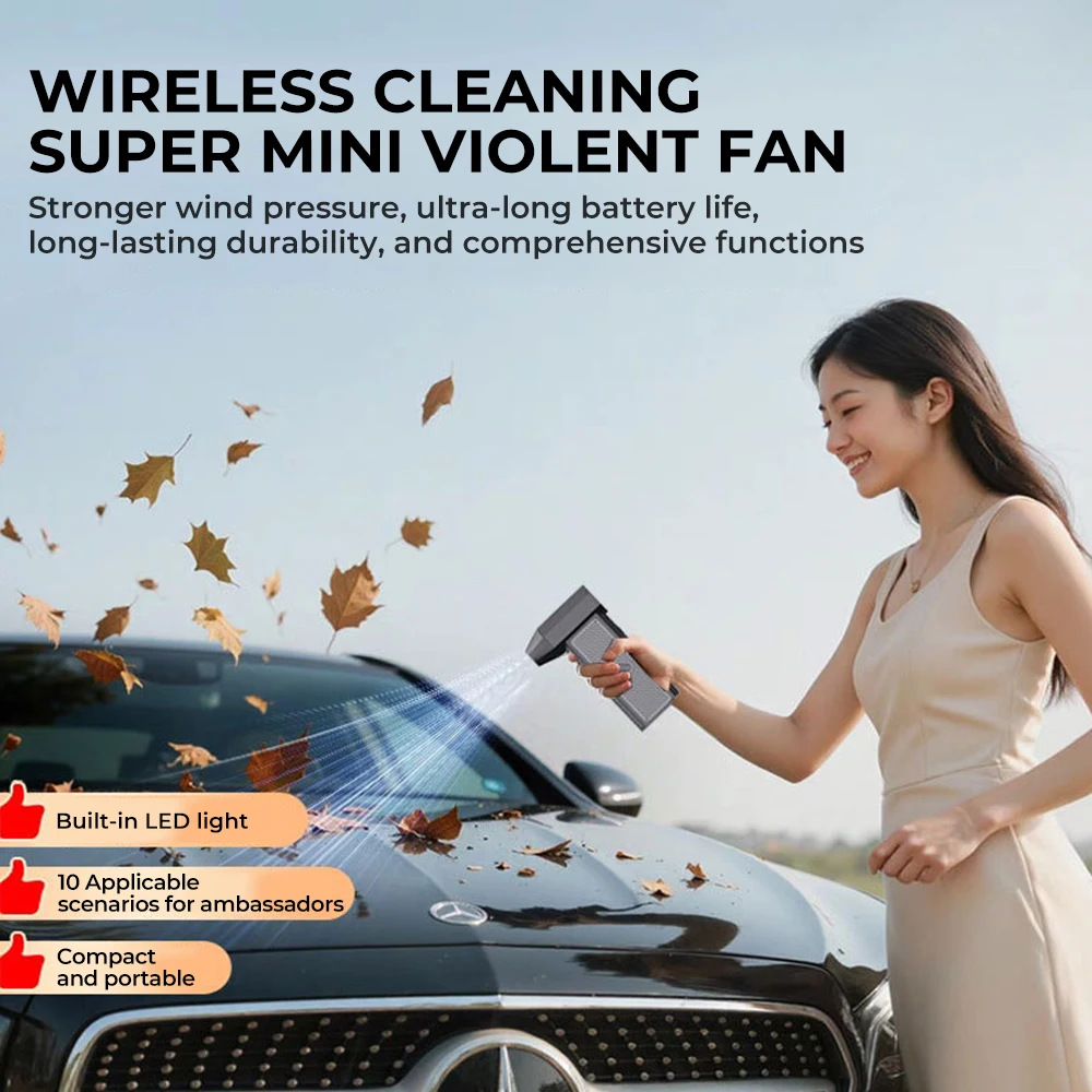 

Type-C Violent Fan 990000 об/мин Пылесос Быстрая зарядка Сильный ветер 53 м/с Бесщеточный с подсветкой Турбоструйный вентилятор