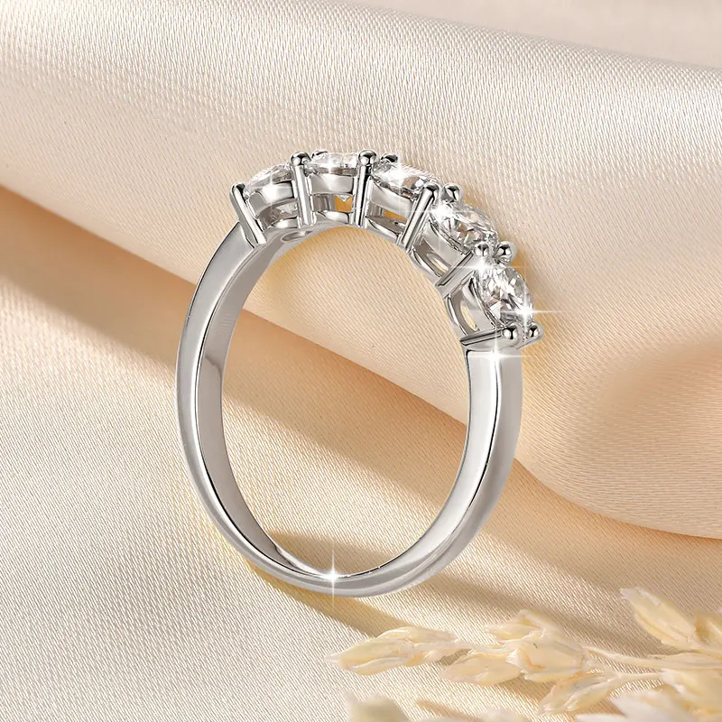 Lnngy Certified Five Stone 4mm Moissanite Ring 14K Gold Filled Half Eternity Anniversary Rings For Women Party Jewelry Gift