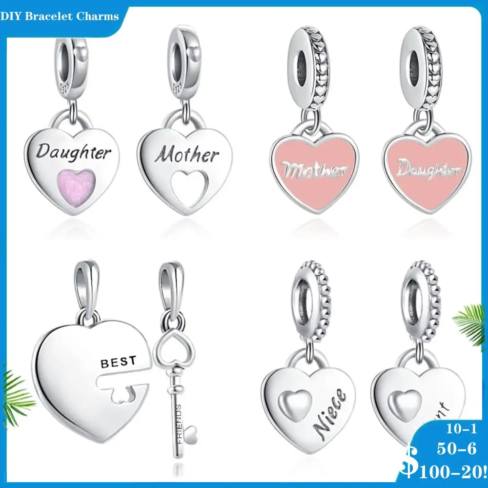 New Silver 925 Charms Mom Daughter Uncle Niece Best Friend Dangle Charm bead Fit Original Pandora Bracelet DIY Women Jewelry