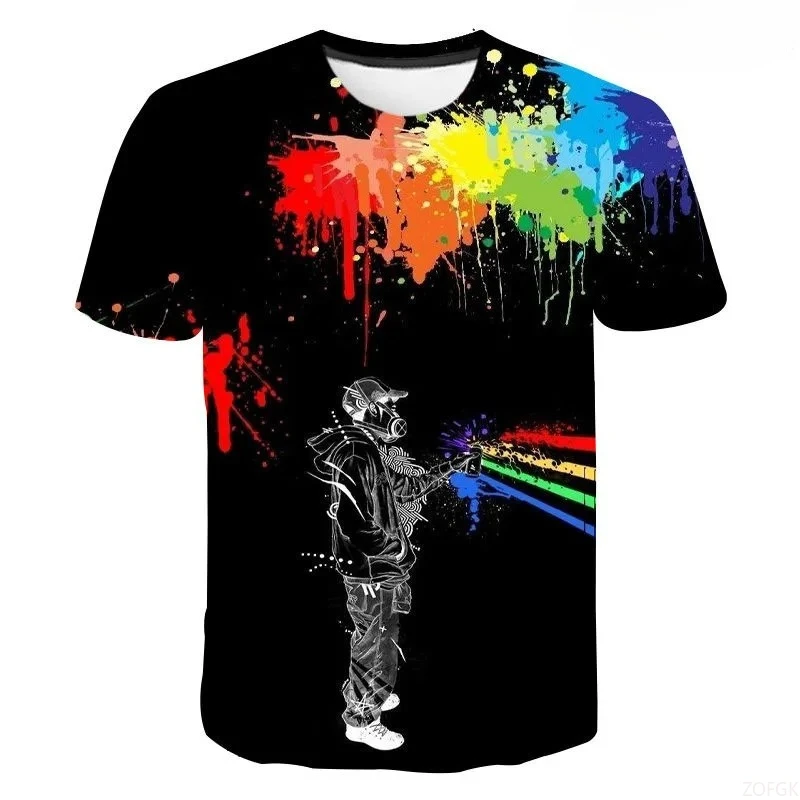 

Летняя мужская футболка с 3D принтом в стиле ретро и граффити, летняя футболка, уличная одежда, детский топ с круглым вырезом