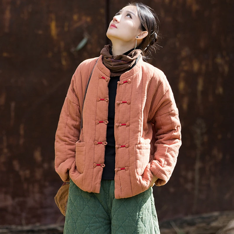 Chinesischen Stil Frauen Dicke Warme Stepp Mäntel Neue Ankunft 2025, Winter Vintage Einfarbig Weibliche Baumwolle Leinen Jacken M2098