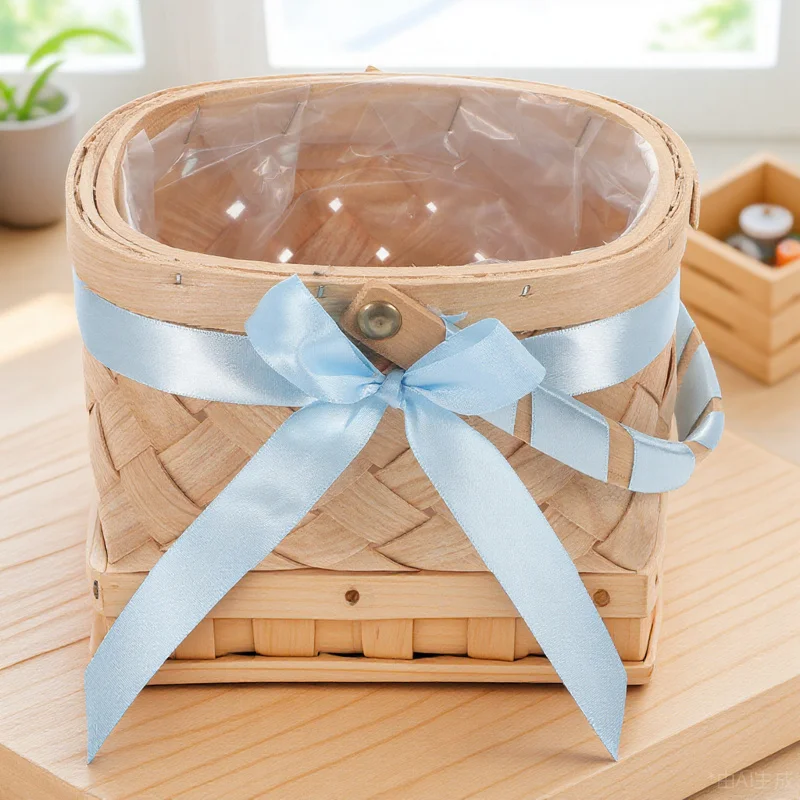 

1pcs Woven Basket With Handle Rustic Gift Basket For Wedding Party Baby Shower Picnic Fruit Storage Easter Favors Decor