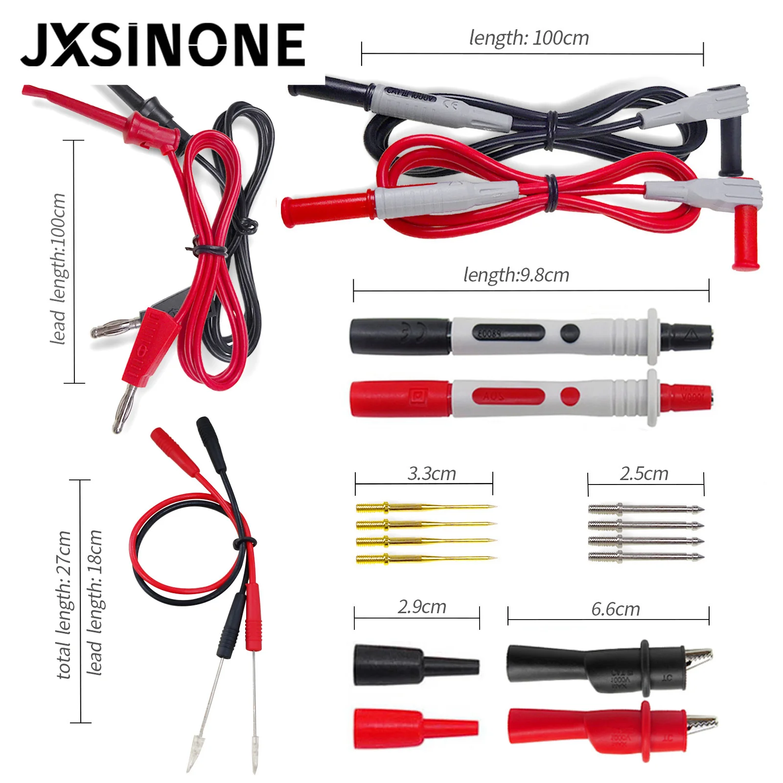 JXSINONE P1308C 20PCS Multimeter Test Leads ชุดกล้วย PlugTest Hook สายเจาะ Probe เปลี่ยนได้เข็มคลิปจระเข้
