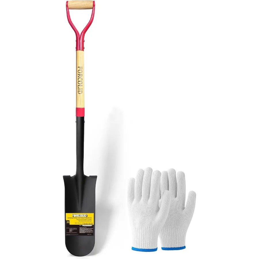 Pá de drenagem para drenagem de jardim, trincheira e afiação, 45 unidades, cabo de madeira com aperto de aço, ideal para escavar transplan