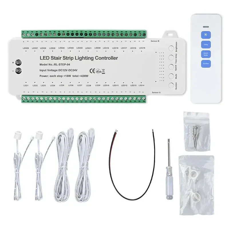 New 12V-24V Motion Sensor Switch Stair Light Controller 28 Channels PIR Human Body Infrared Inductive Staircase Strip Controller